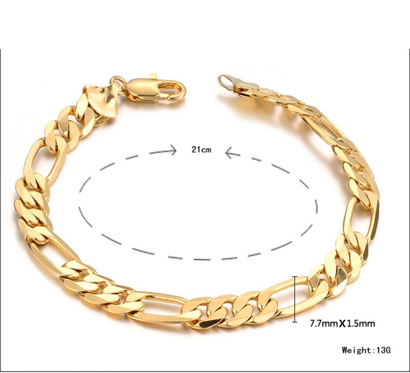 SIISPRI YZstyle18k Gold Plated Powerful Men's Bracelet Figaro Link Chain Gold Bracelet for Men(Size: Single, Color: Gold) (Size: One Size, Color: Gold) (Gold BE001) - Image 2